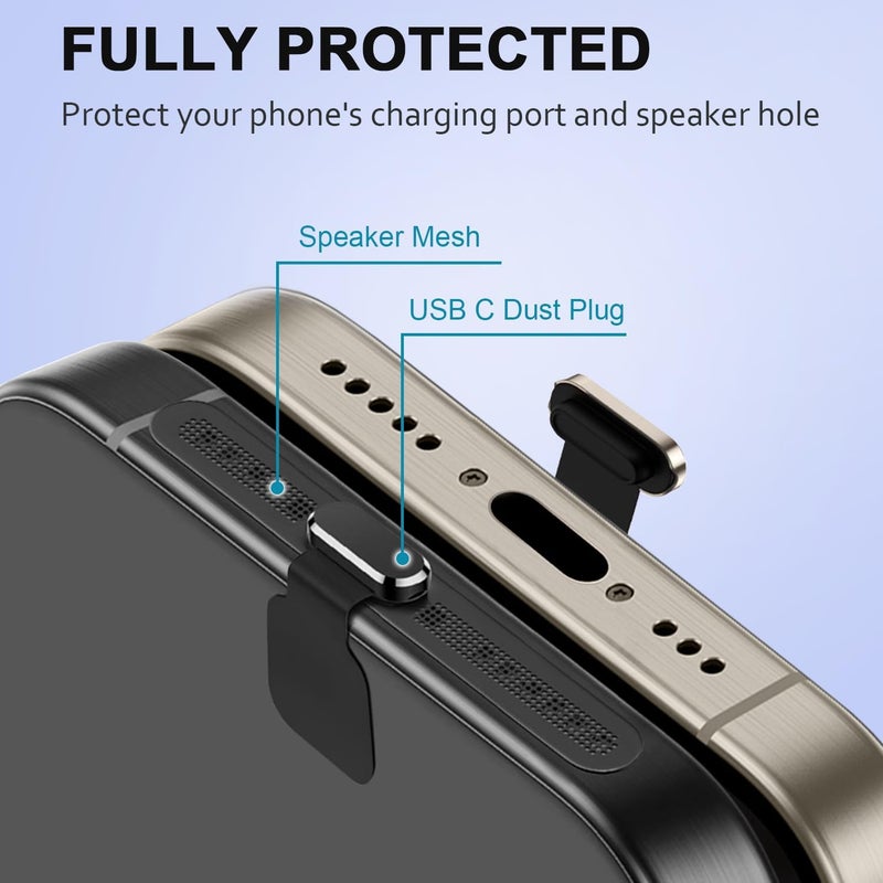 Goweewon 6 حزمة من سدادات الغبار USB C، غطاء سدادة USB C مضاد للفقد، غطاء واقي لفتحة شحن USB C مع غطاء مكبر الصوت، متوافق مع iPhone 16، 15 (Pro، Plus، Pro Max) iPhone 17 - Image 2